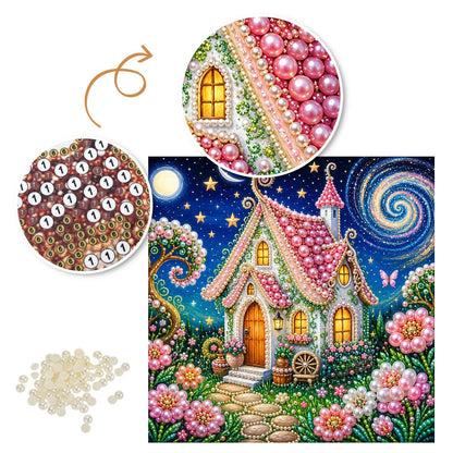 Pink-Roofed Fairy Cottage pearl painting – image 6
