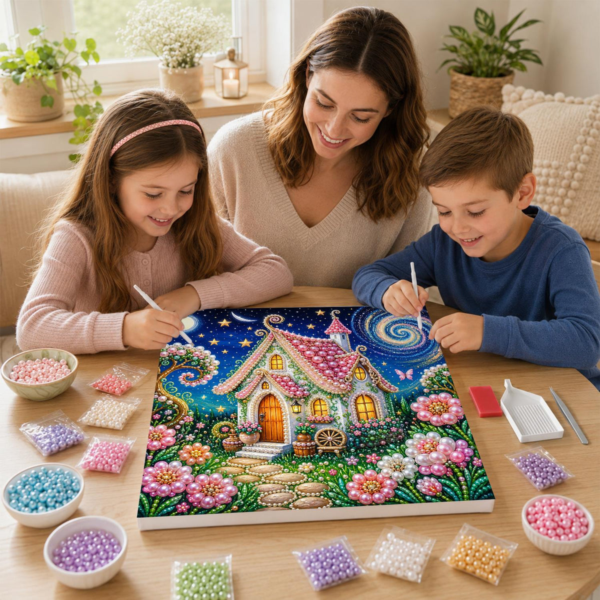 Pink-Roofed Fairy Cottage pearl painting – image 15