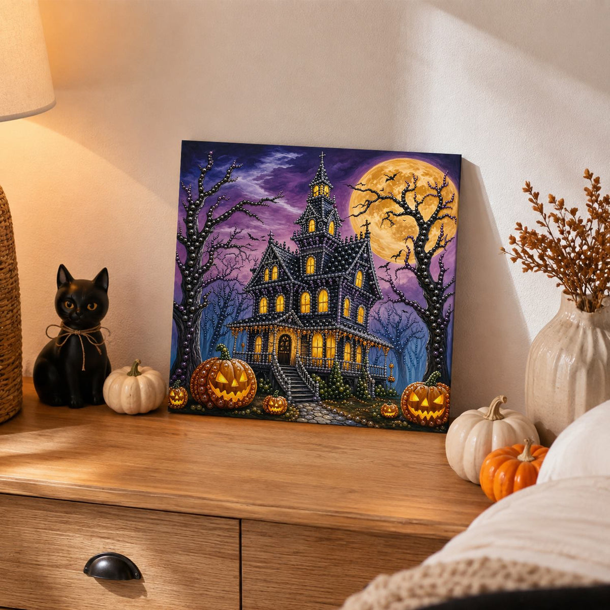 Turreted Haunted House at Night pearl painting – image 2