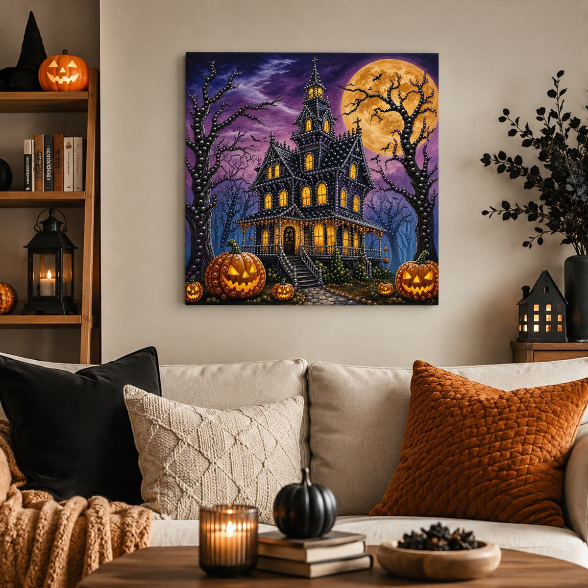 Turreted Haunted House at Night pearl painting – image 3