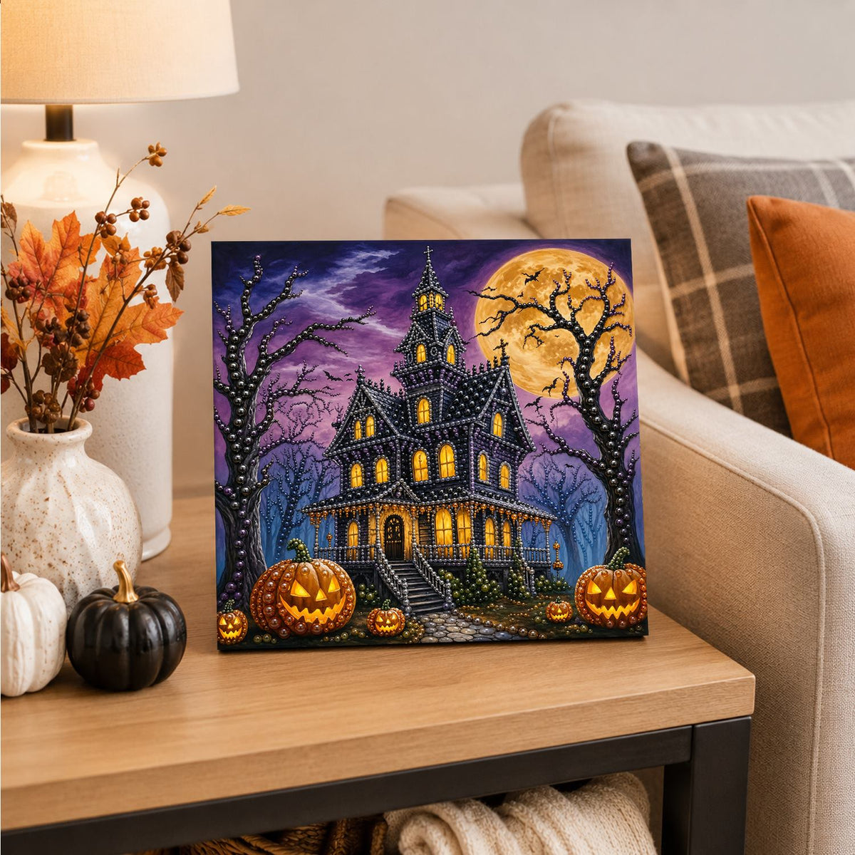 Turreted Haunted House at Night pearl painting – image 4