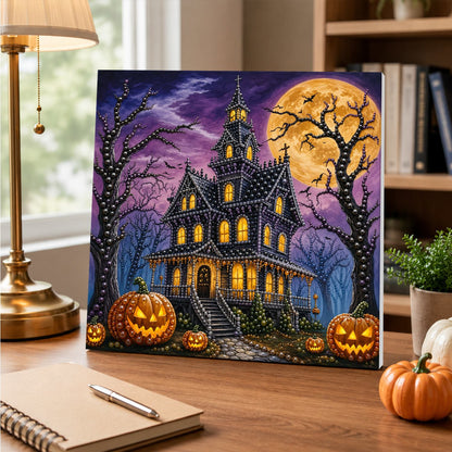Turreted Haunted House at Night pearl painting – image 5