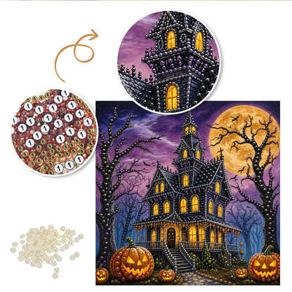 Turreted Haunted House at Night pearl painting – image 6