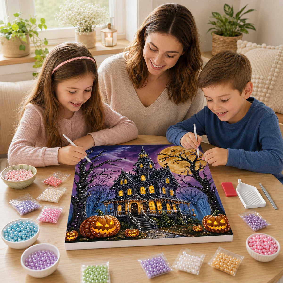 Turreted Haunted House at Night pearl painting – image 15
