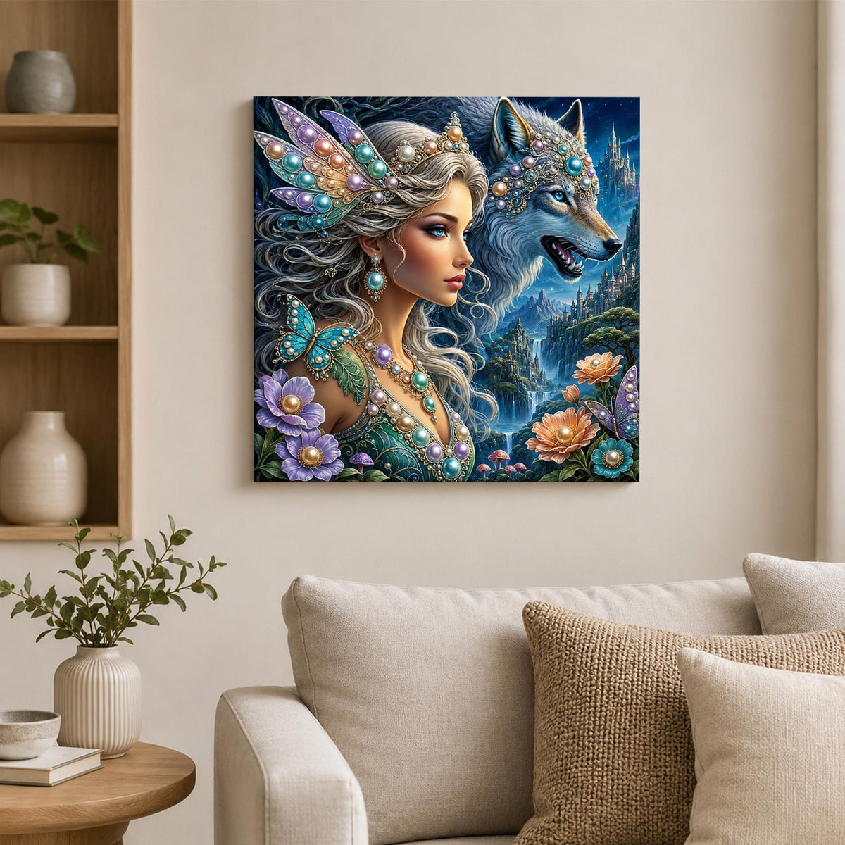 Fairy Queen and Silver Wolf pearl painting – image 2