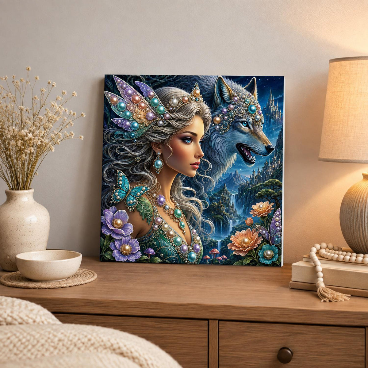 Fairy Queen and Silver Wolf pearl painting – image 3