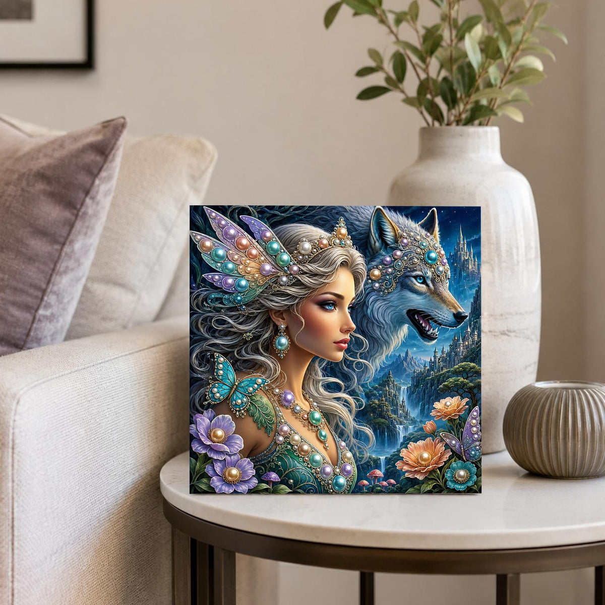 Fairy Queen and Silver Wolf pearl painting – image 4