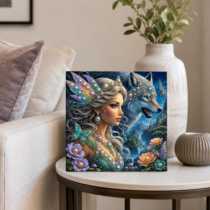 Fairy Queen and Silver Wolf pearl painting – image 4