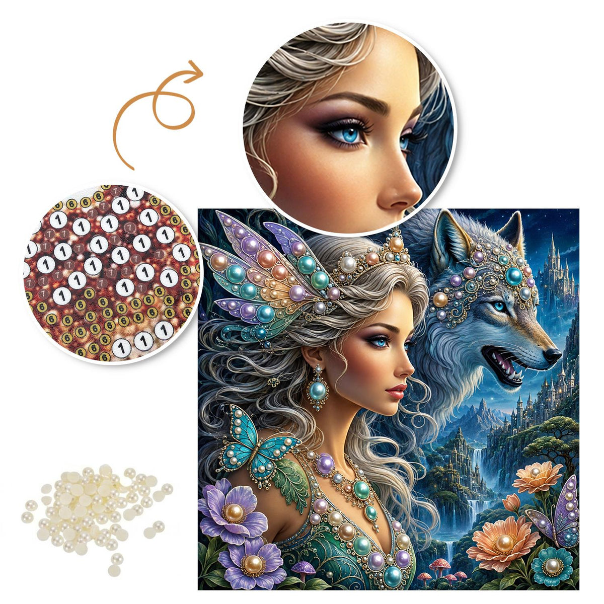 Fairy Queen and Silver Wolf pearl painting – image 6