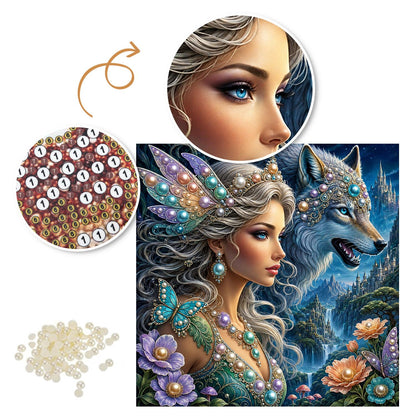 Fairy Queen and Silver Wolf pearl painting – image 6