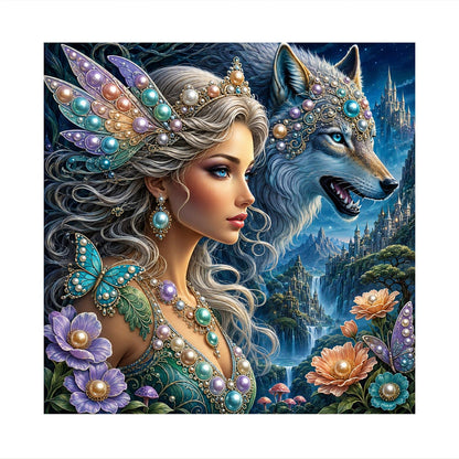 Fairy Queen and Silver Wolf pearl painting – image 11