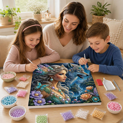 Fairy Queen and Silver Wolf pearl painting – image 15