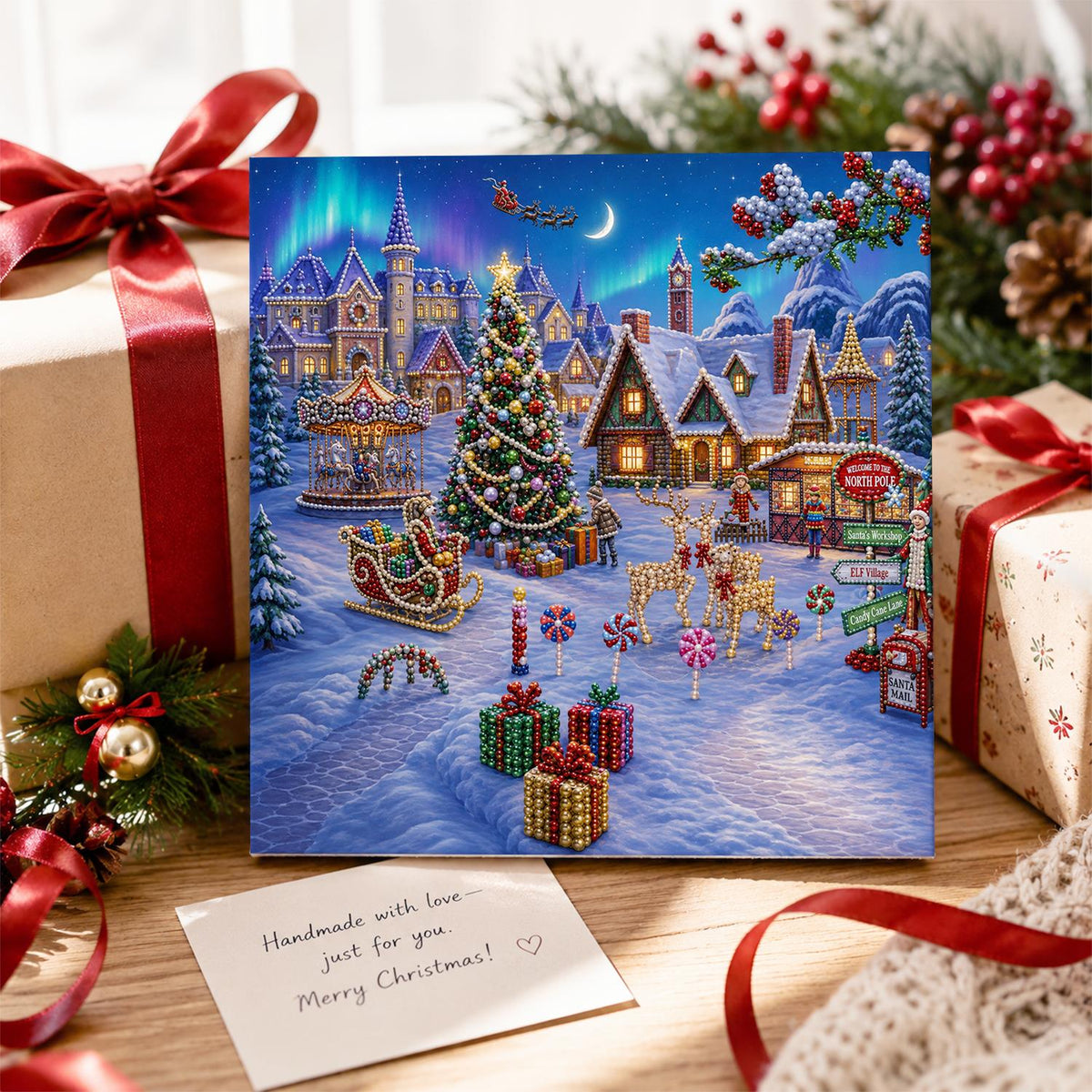 Aurora Over the Carousel Village pearl painting – image 2