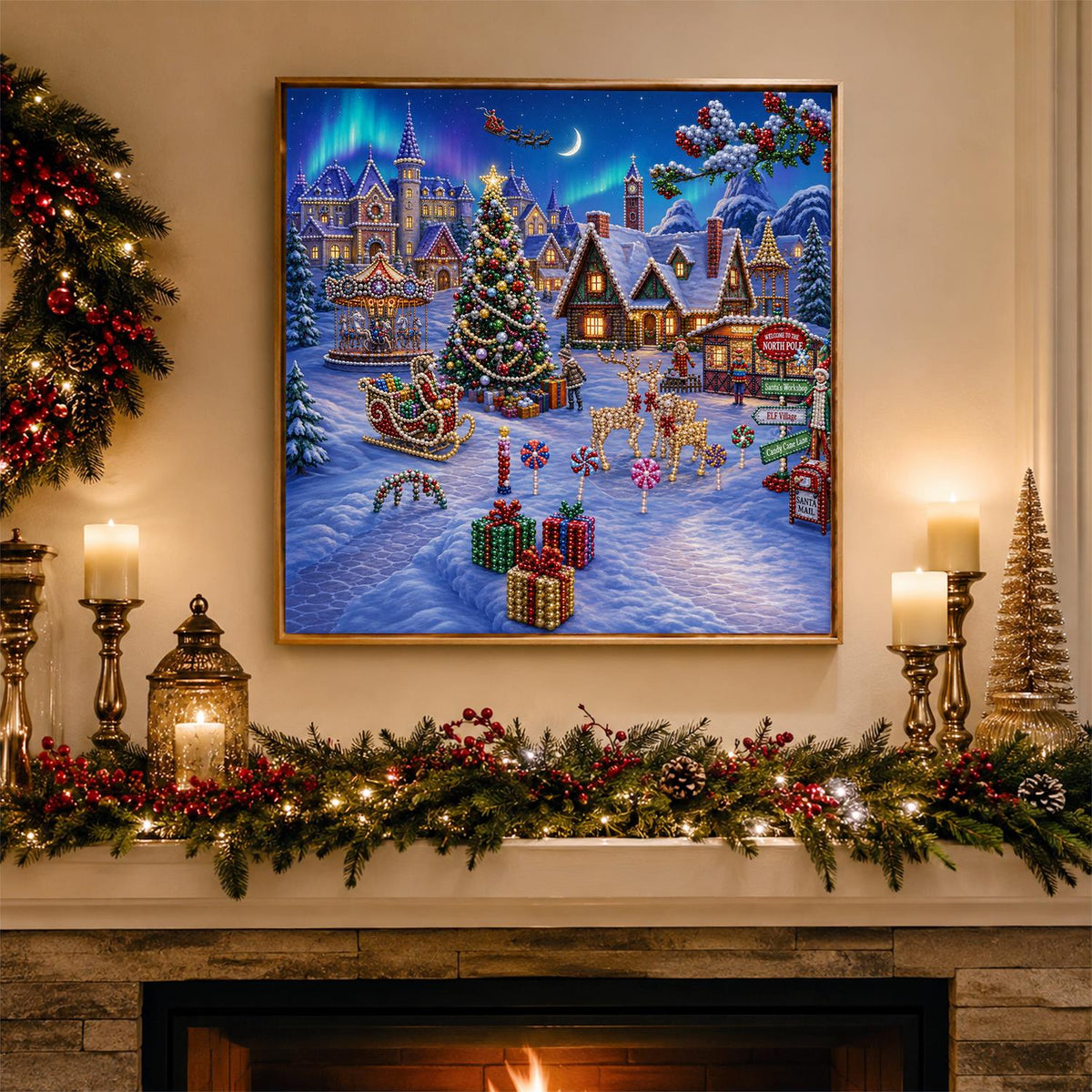 Aurora Over the Carousel Village pearl painting – image 3