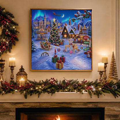 Aurora Over the Carousel Village pearl painting – image 3