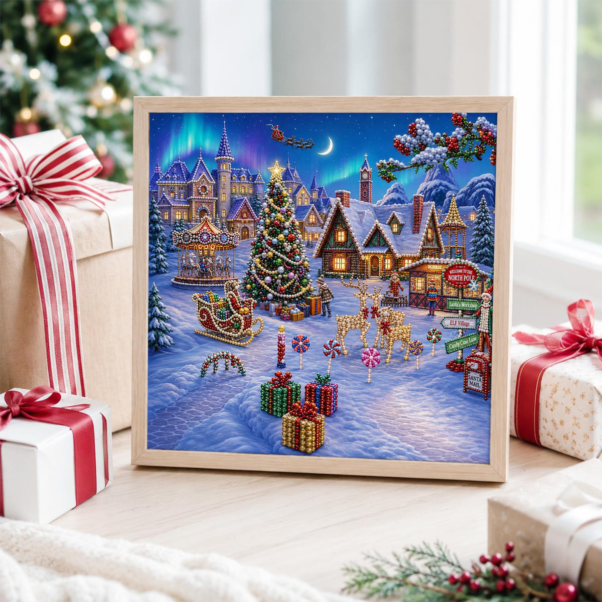Aurora Over the Carousel Village pearl painting – image 4