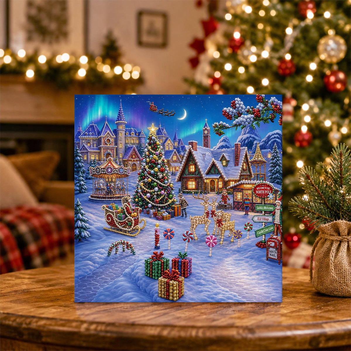 Aurora Over the Carousel Village pearl painting – image 5