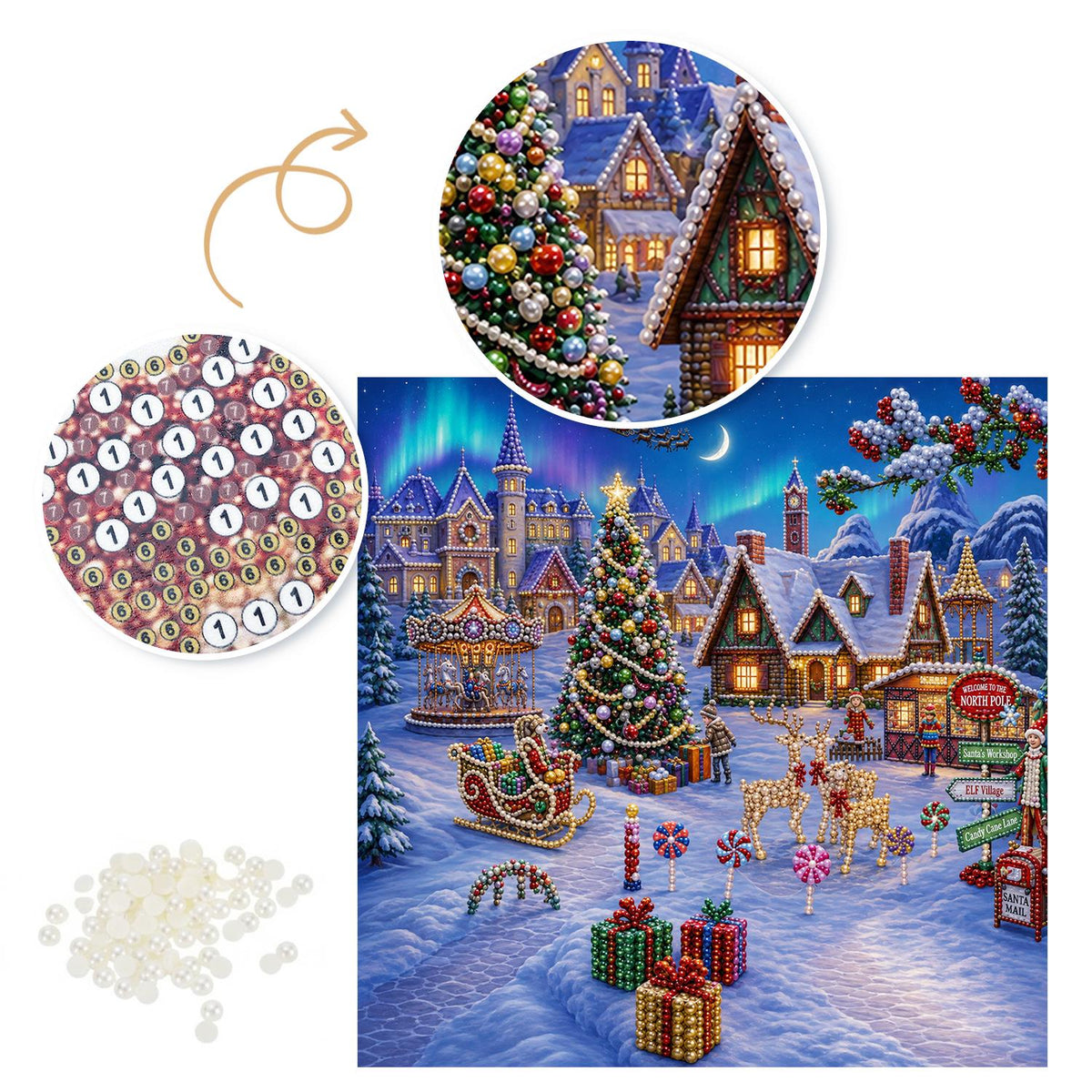 Aurora Over the Carousel Village pearl painting – image 6