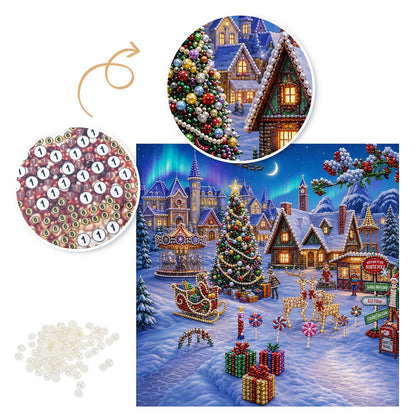 Aurora Over the Carousel Village pearl painting – image 6