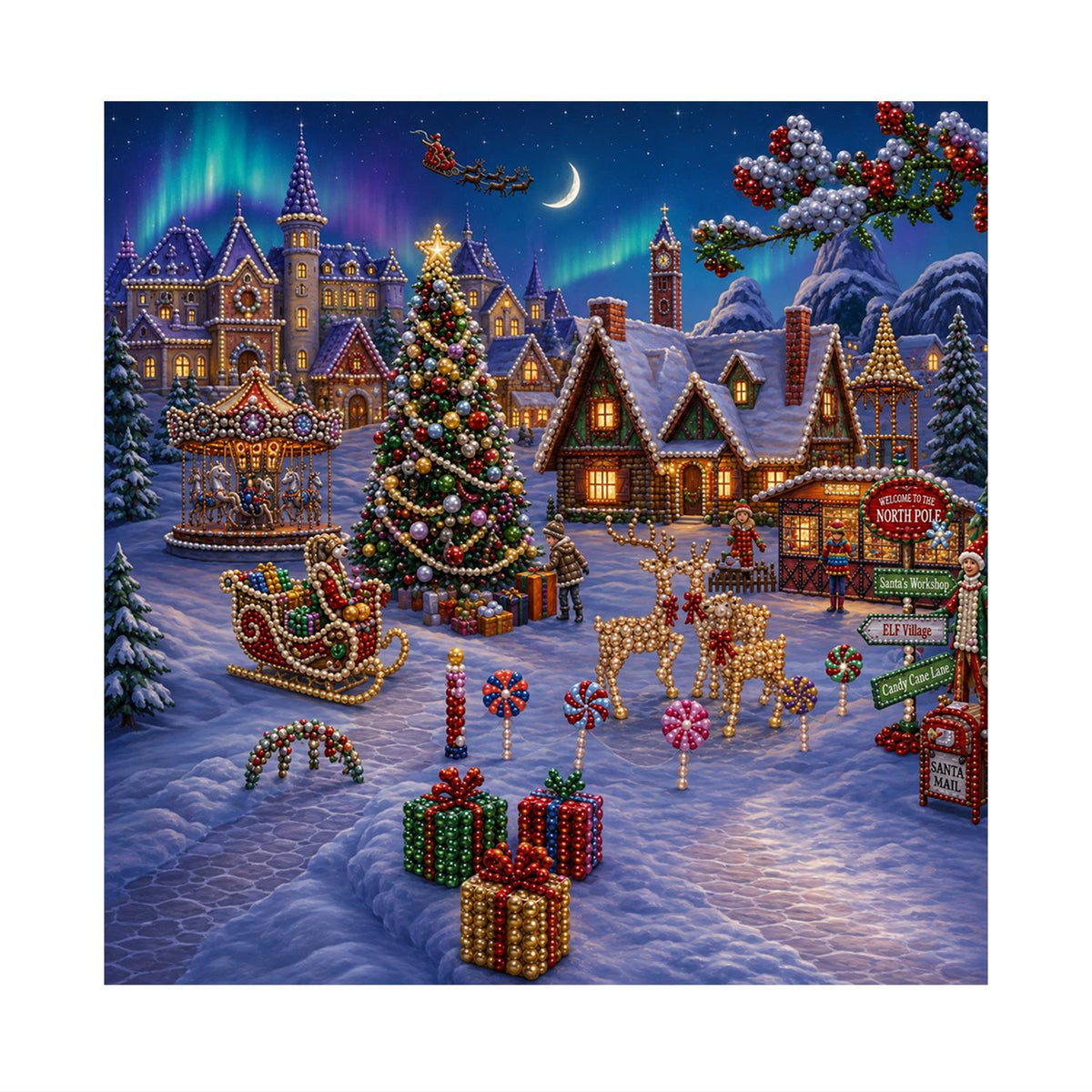 Aurora Over the Carousel Village pearl painting – image 11