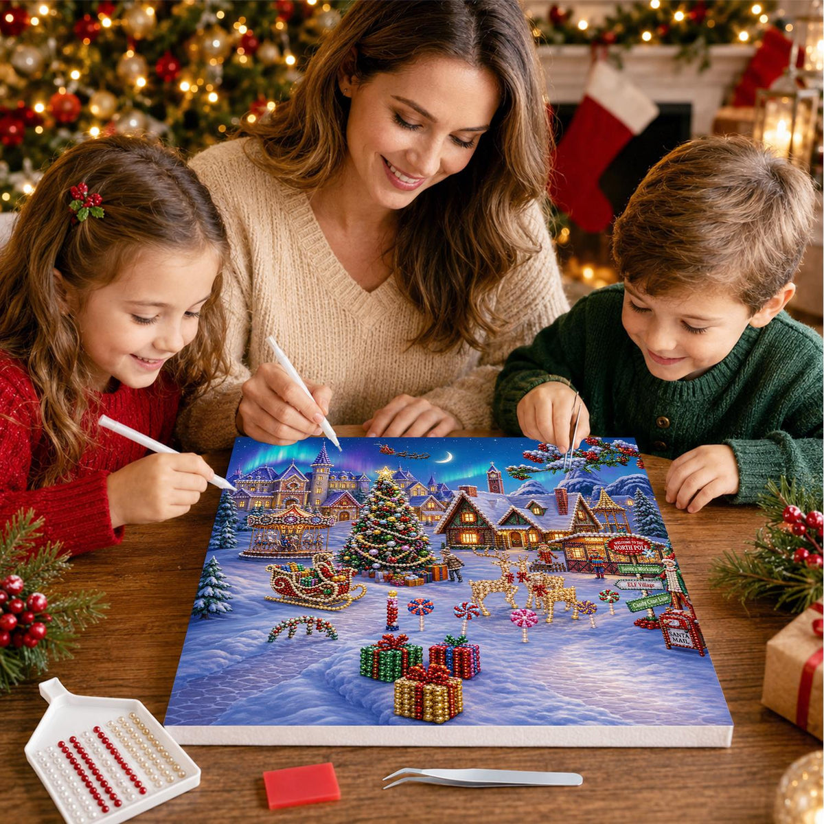 Aurora Over the Carousel Village pearl painting – image 15
