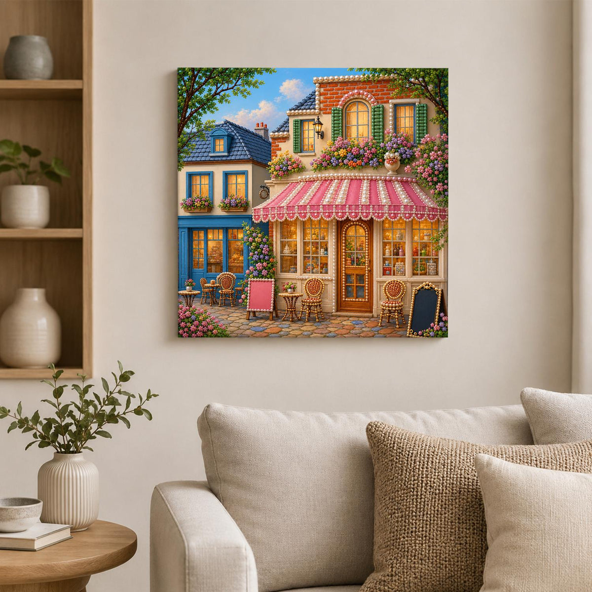 Striped Awning Flower Café pearl painting – image 2
