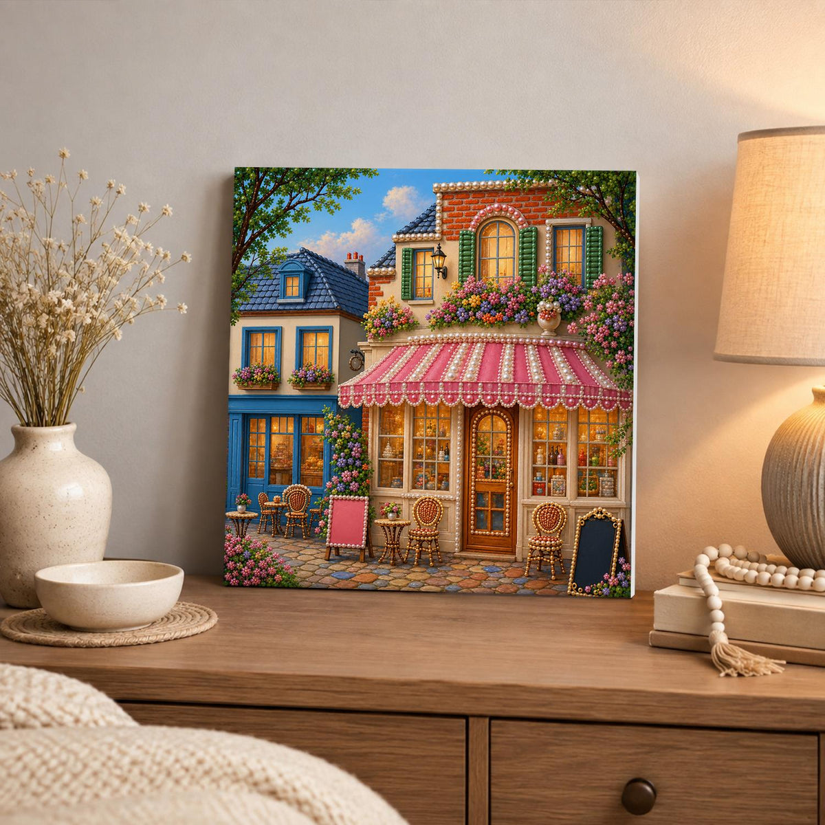 Striped Awning Flower Café pearl painting – image 3