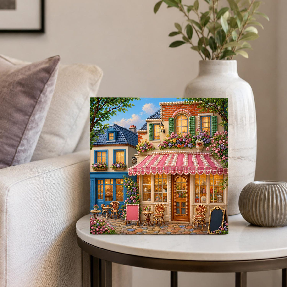 Striped Awning Flower Café pearl painting – image 4