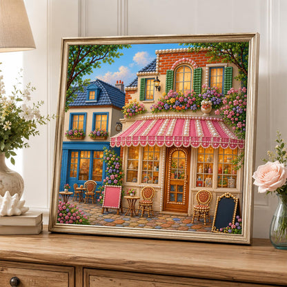Striped Awning Flower Café pearl painting – image 5