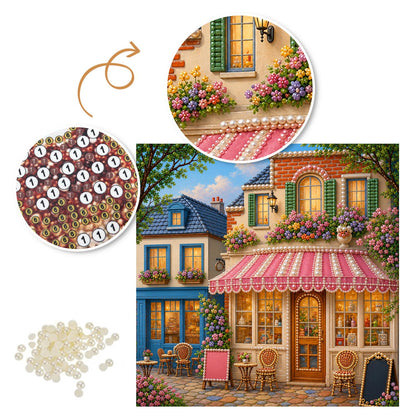 Striped Awning Flower Café pearl painting – image 6