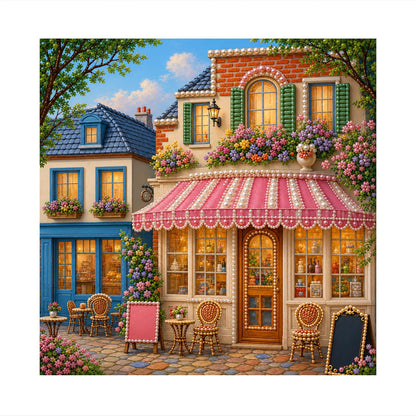 Striped Awning Flower Café pearl painting – image 11