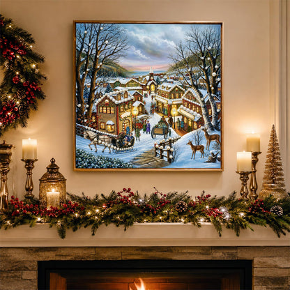 Hillside Hamlet with Deer pearl painting – image 3