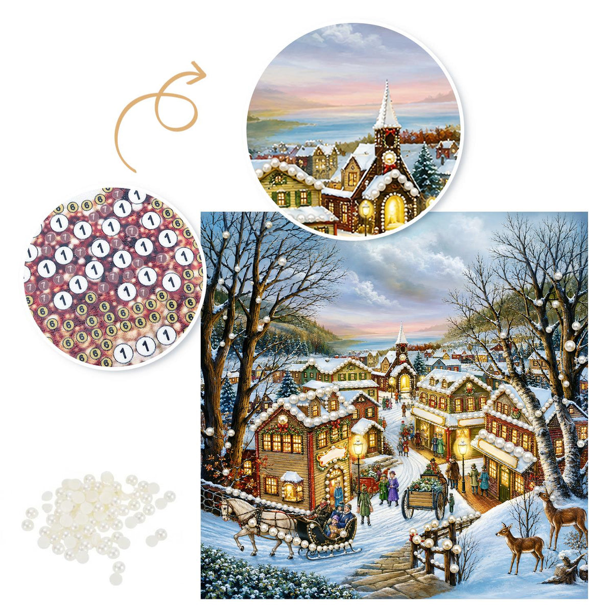 Hillside Hamlet with Deer pearl painting – image 6