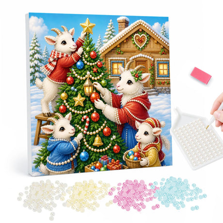 Lamb Family Christmas Tree pearl painting – image 1