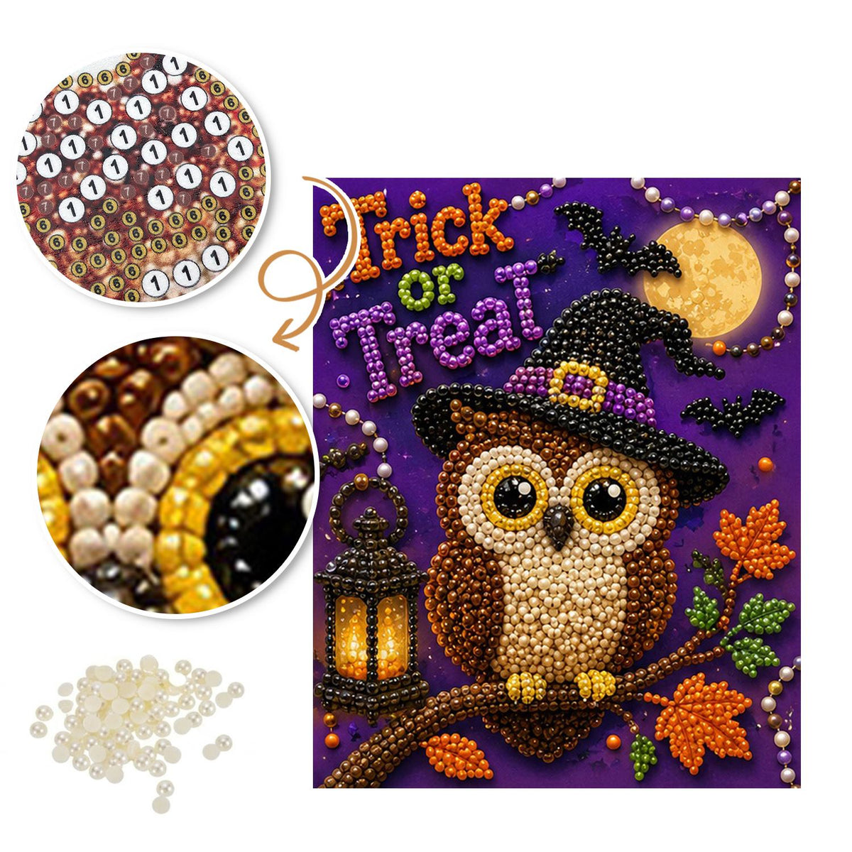 Witch-Hat Owl with Lantern pearl painting – image 6