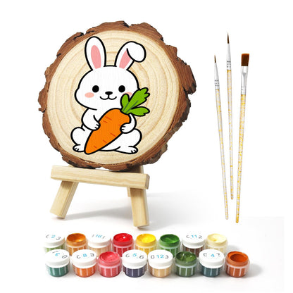 Bunny Hugging a Big Carrot paint by numbers wood slice – image 2