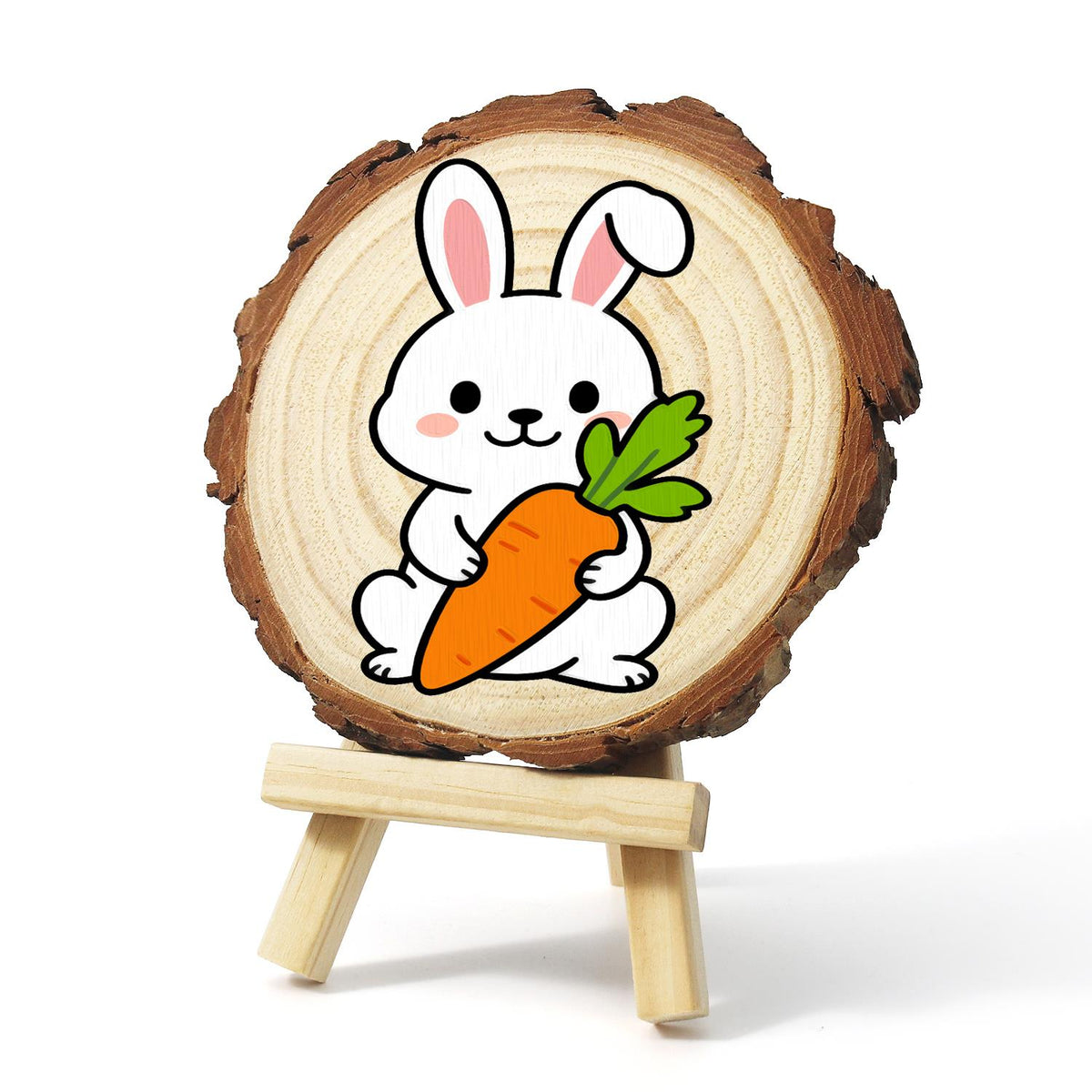 Bunny Hugging a Big Carrot paint by numbers wood slice – image 3