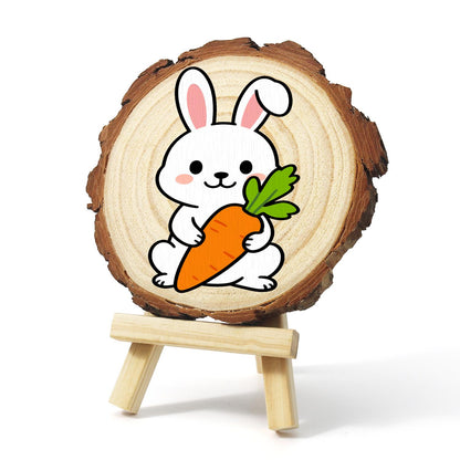 Bunny Hugging a Big Carrot paint by numbers wood slice – image 3