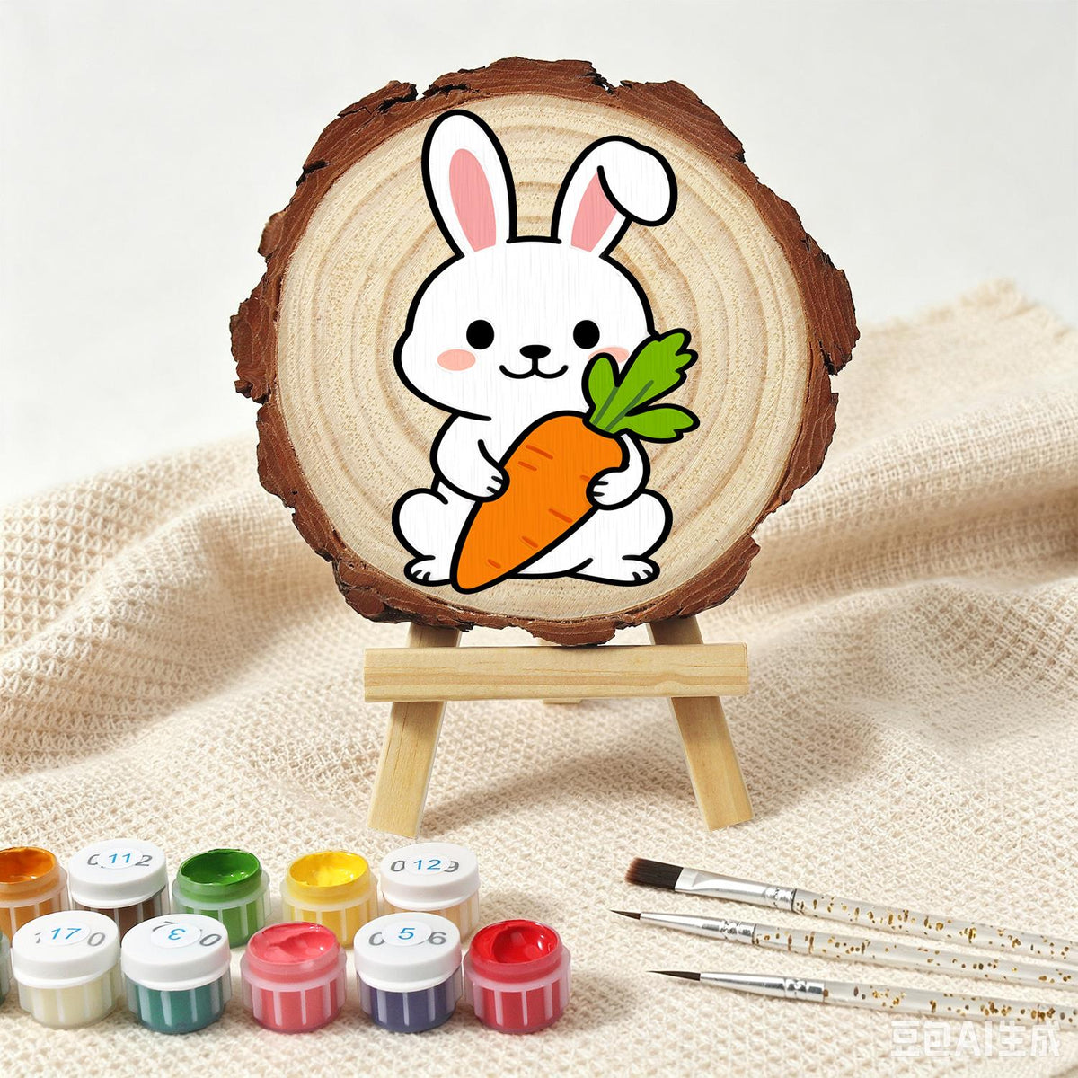 Bunny Hugging a Big Carrot paint by numbers wood slice – image 4