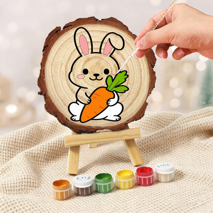 Bunny Hugging a Big Carrot paint by numbers wood slice – image 5