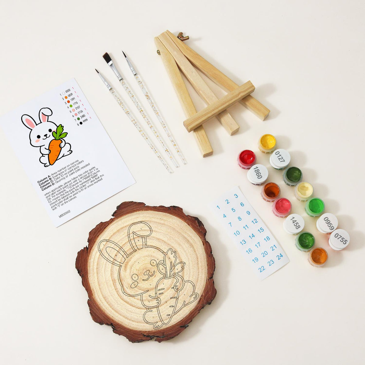 Bunny Hugging a Big Carrot paint by numbers wood slice – image 8
