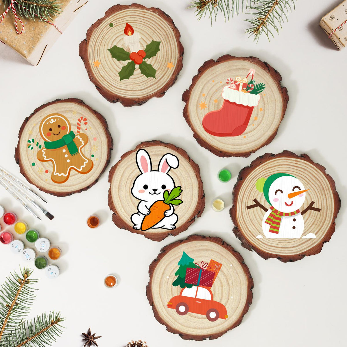 Bunny Hugging a Big Carrot paint by numbers wood slice – image 10
