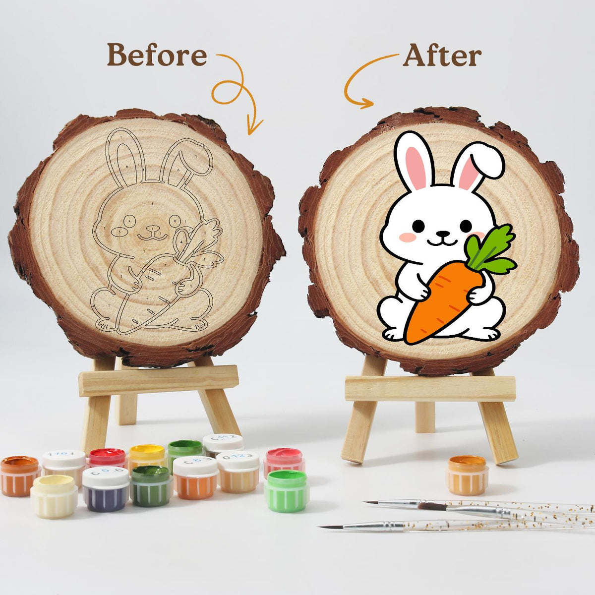 Bunny Hugging a Big Carrot paint by numbers wood slice – image 12