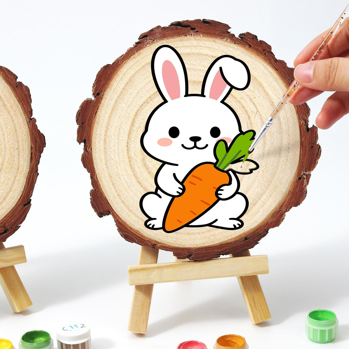 Bunny Hugging a Big Carrot paint by numbers wood slice – image 13