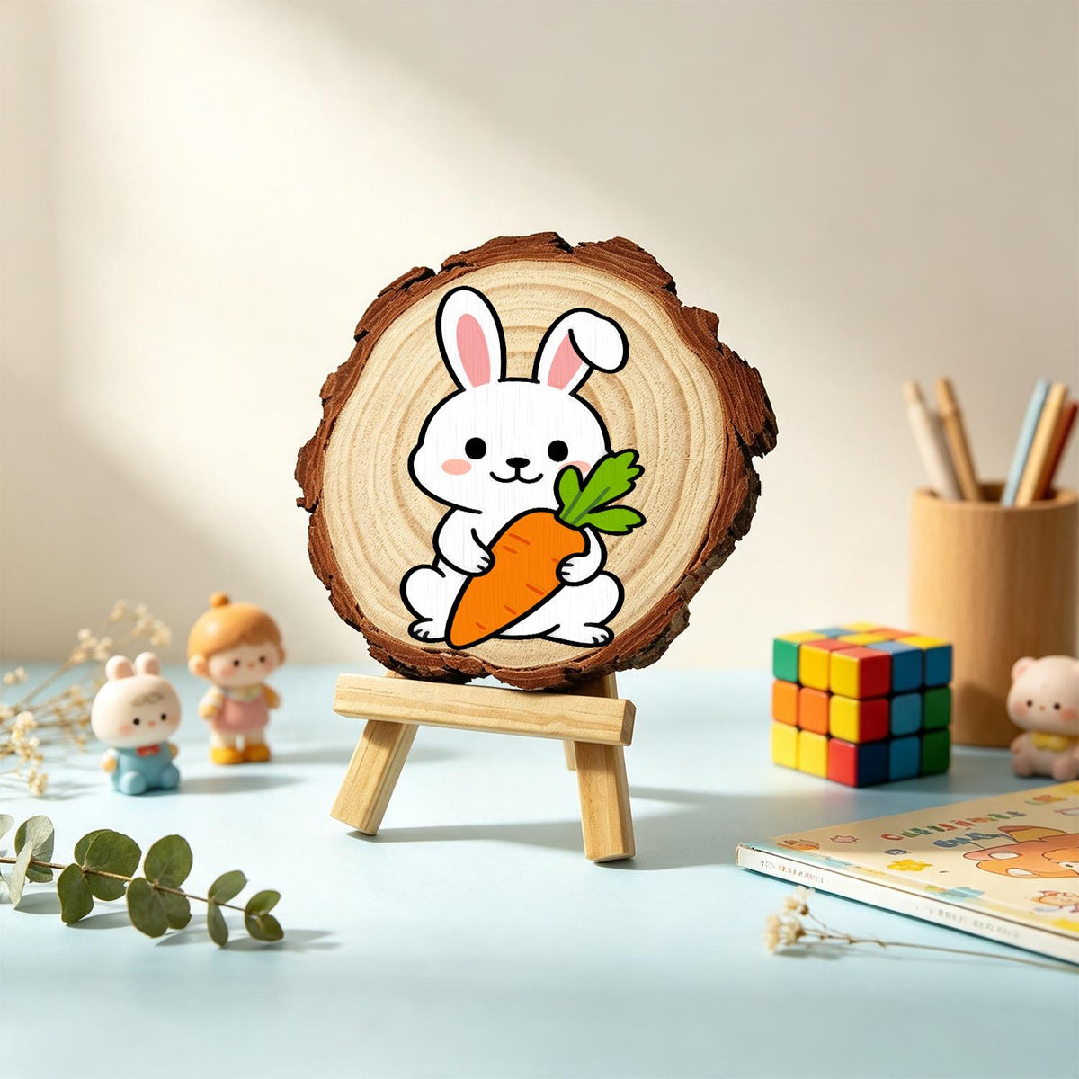 Bunny Hugging a Big Carrot paint by numbers wood slice – image 19
