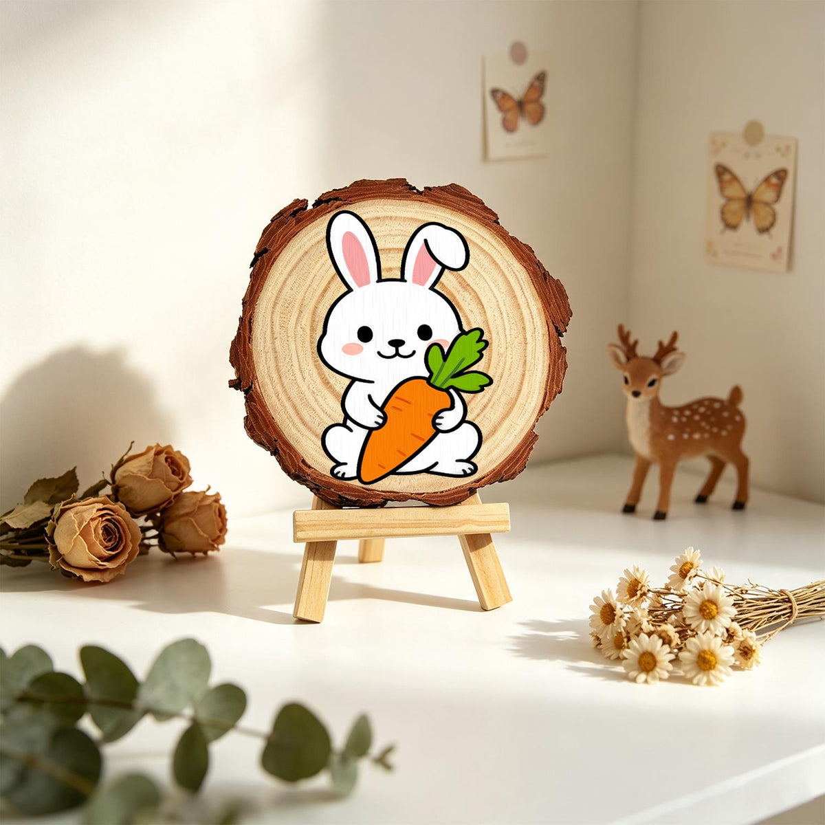 Bunny Hugging a Big Carrot paint by numbers wood slice – image 20
