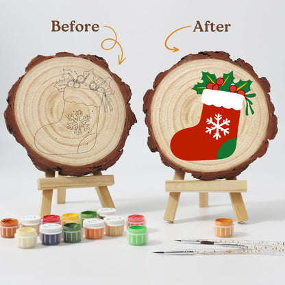 Snowflake Stocking with Holly paint by numbers wood slice – image 12