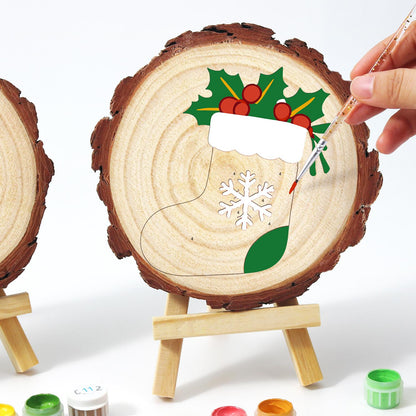 Snowflake Stocking with Holly paint by numbers wood slice – image 13