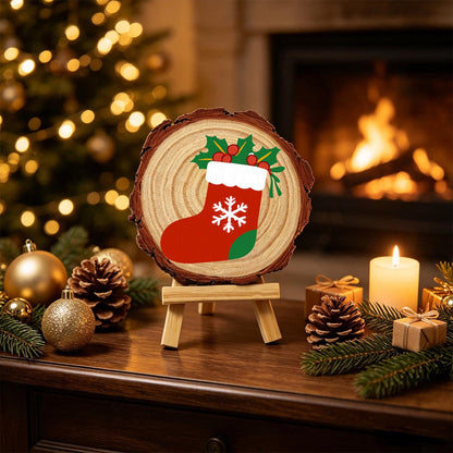 Snowflake Stocking with Holly paint by numbers wood slice – image 20