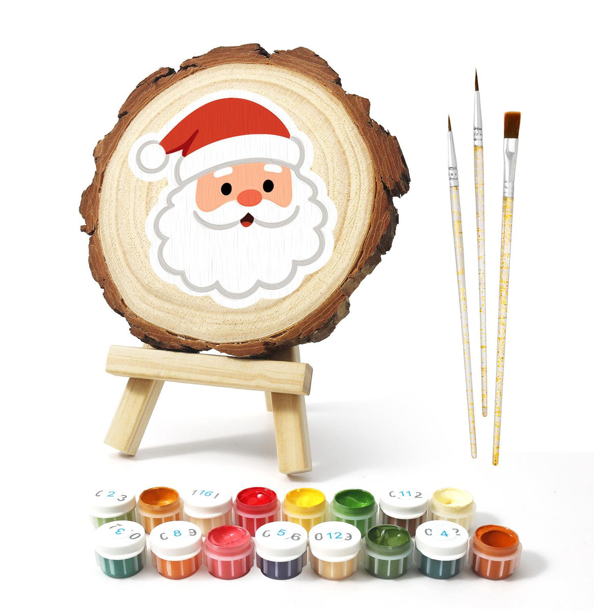 Rosy-Cheeked Santa Face paint by numbers wood slice – image 2